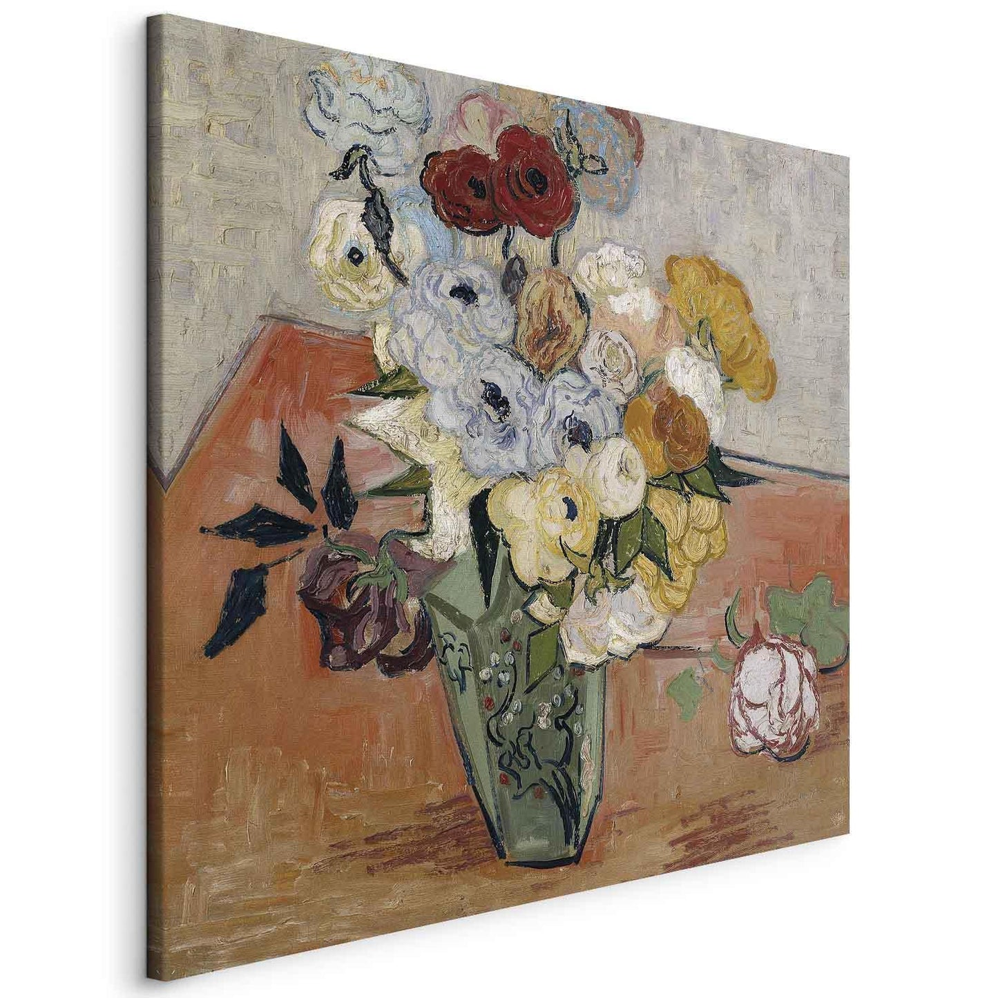 Leinwandbild - Stilllife with Japanese vase, roses and anemones (Vincent Van Gogh) Artgeist