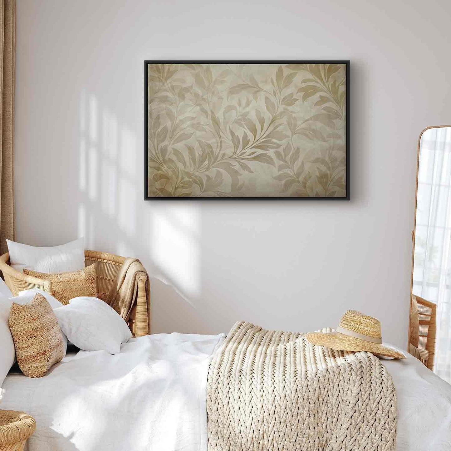 Leinwandbild - Botanical Motif with Leaves and Vines in Sand Colors