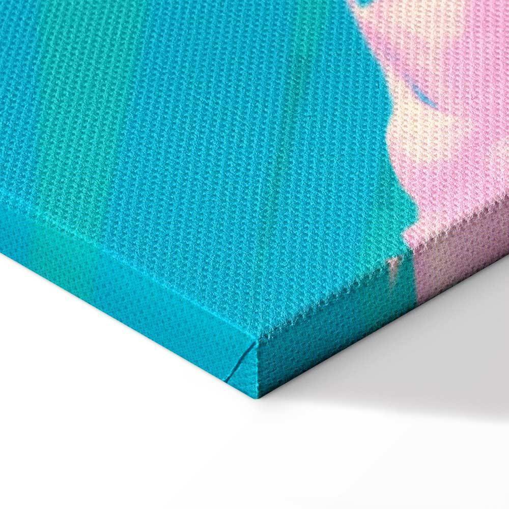 Leinwandbild - Exotic Leopard - Colorful Portrait of a Cheetah Against Tropical Leaves