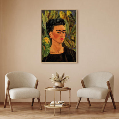Leinwandbild - Frida Kahlo – Self-Portrait with Bonito