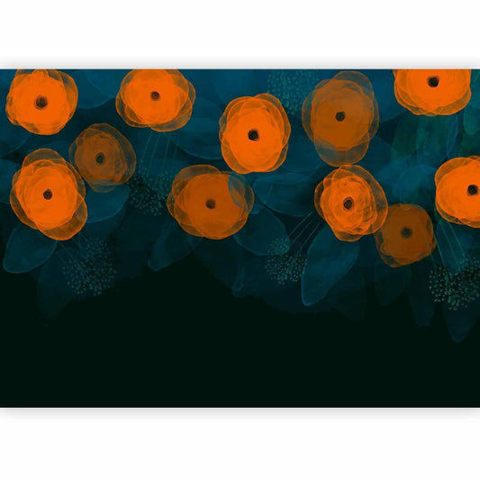 Fototapete - Watercolour composition - orange patterns on a delicate leaf background