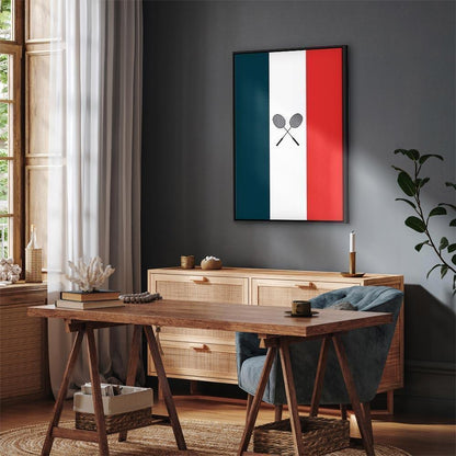 Leinwandbild - Black Badminton Rackets Against the Backdrop of the French Flag