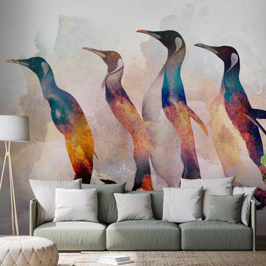 Fototapete „Pinguine auf Wanderschaft“ – Winterliche Eleganz für Ihre Wand