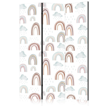 Paravent - Rainbows and Clouds - Rainbows of Various Sizes in Muted Colors Among Rain Clouds in a Pale Blue Shade