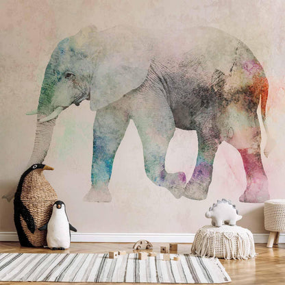 Fototapete „Painted Elephant“ – Farbenfrohes Elefantenmotiv in Aquarelloptik