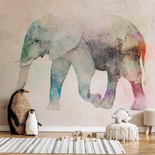 Fototapete „Painted Elephant“ – Farbenfrohes Elefantenmotiv in Aquarelloptik