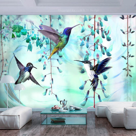 Fototapete - Flying Hummingbirds (Green) Artgeist
