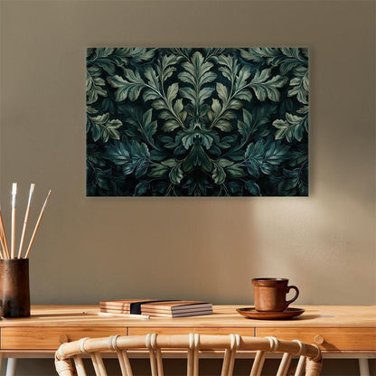 Leinwandbild - Dark Green Victorian Leaves: Botanical Carved Composition