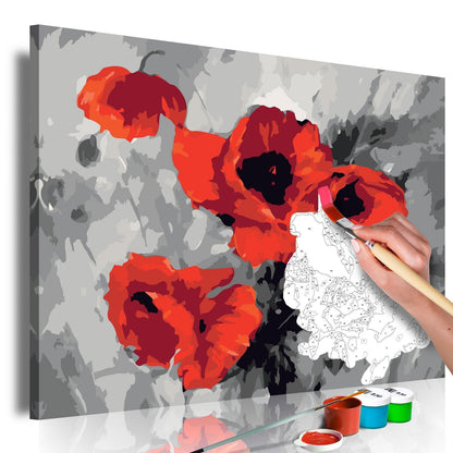 Wandbild zum Ausmalen - Mohnblumenstrauß mit Leinwand und Farben