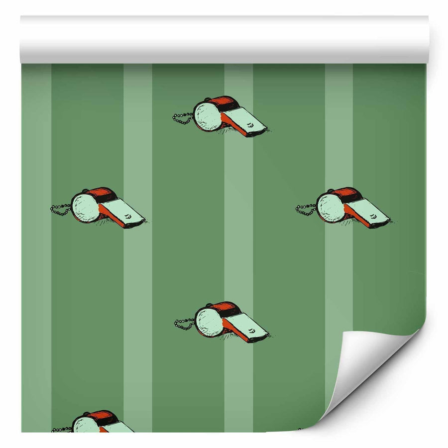 Tapete - Sports Whistles - Repeating pattern on a striped green background Artgeist