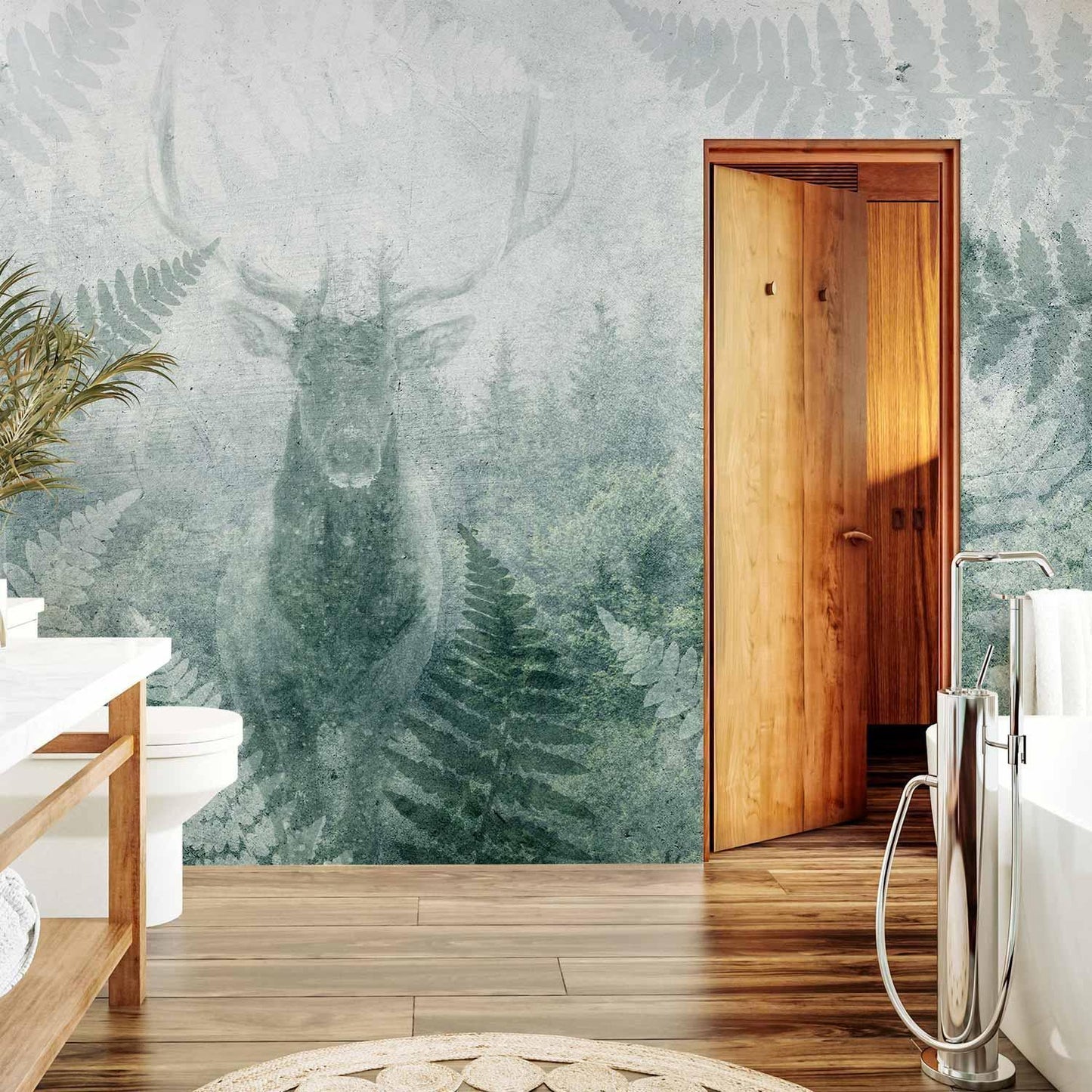 Fototapete - Deer in Ferns - Third Variant