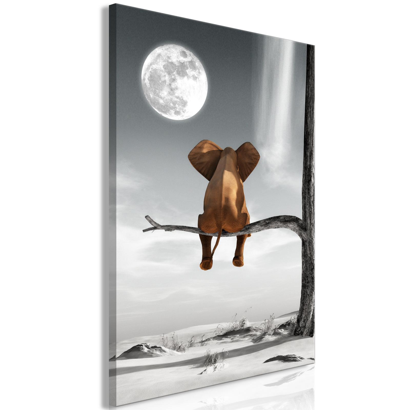 Leinwandbild - Elephant and Moon (1 Part) Vertical Artgeist