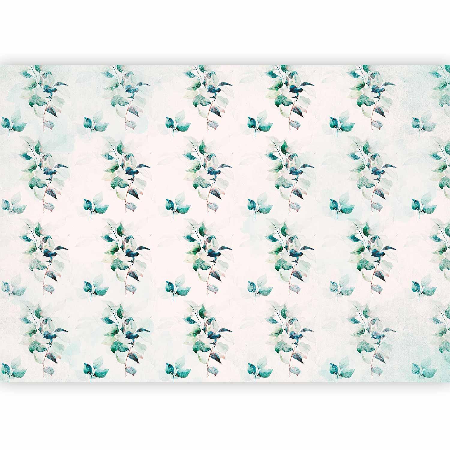 Fototapete - Mint green nature - solid floral pattern with green leaves Artgeist