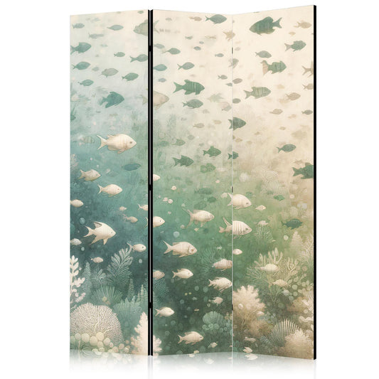 Paravent - Fish and Diverse Vegetation - A Group of Fish in Pastel Muted Colors Among Oceanic Vegetation Artgeist