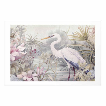 Poster - Heron Wading in a Pond - illustration in light colors