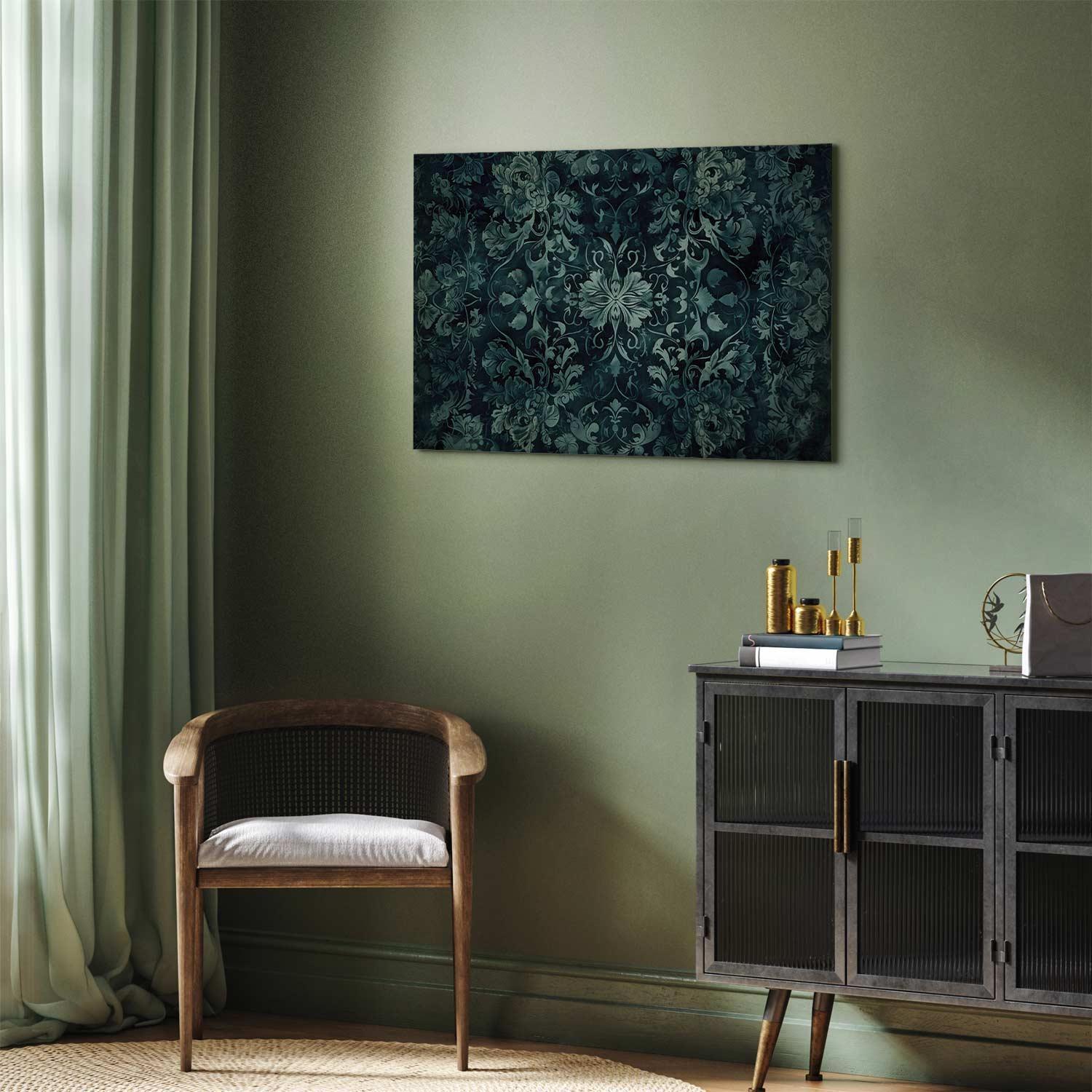Leinwandbild - Oriental Pattern Carpet: Emerald Ornaments and Worn Patterns Artgeist