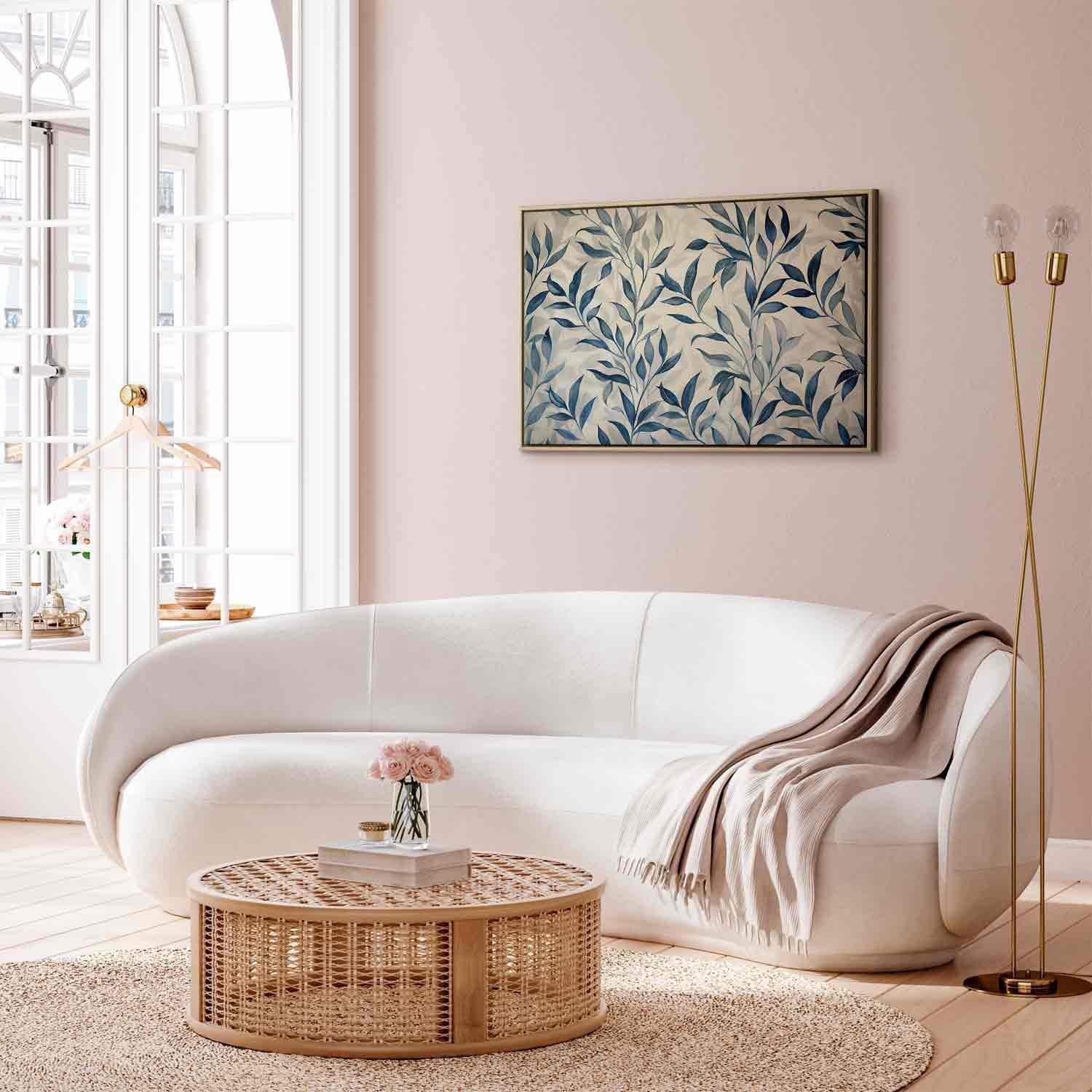 Leinwandbild - Leaves in Blue Color Delicate Botanical Motif Artgeist