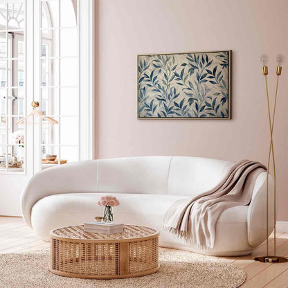 Leinwandbild - Leaves in Blue Color Delicate Botanical Motif Artgeist