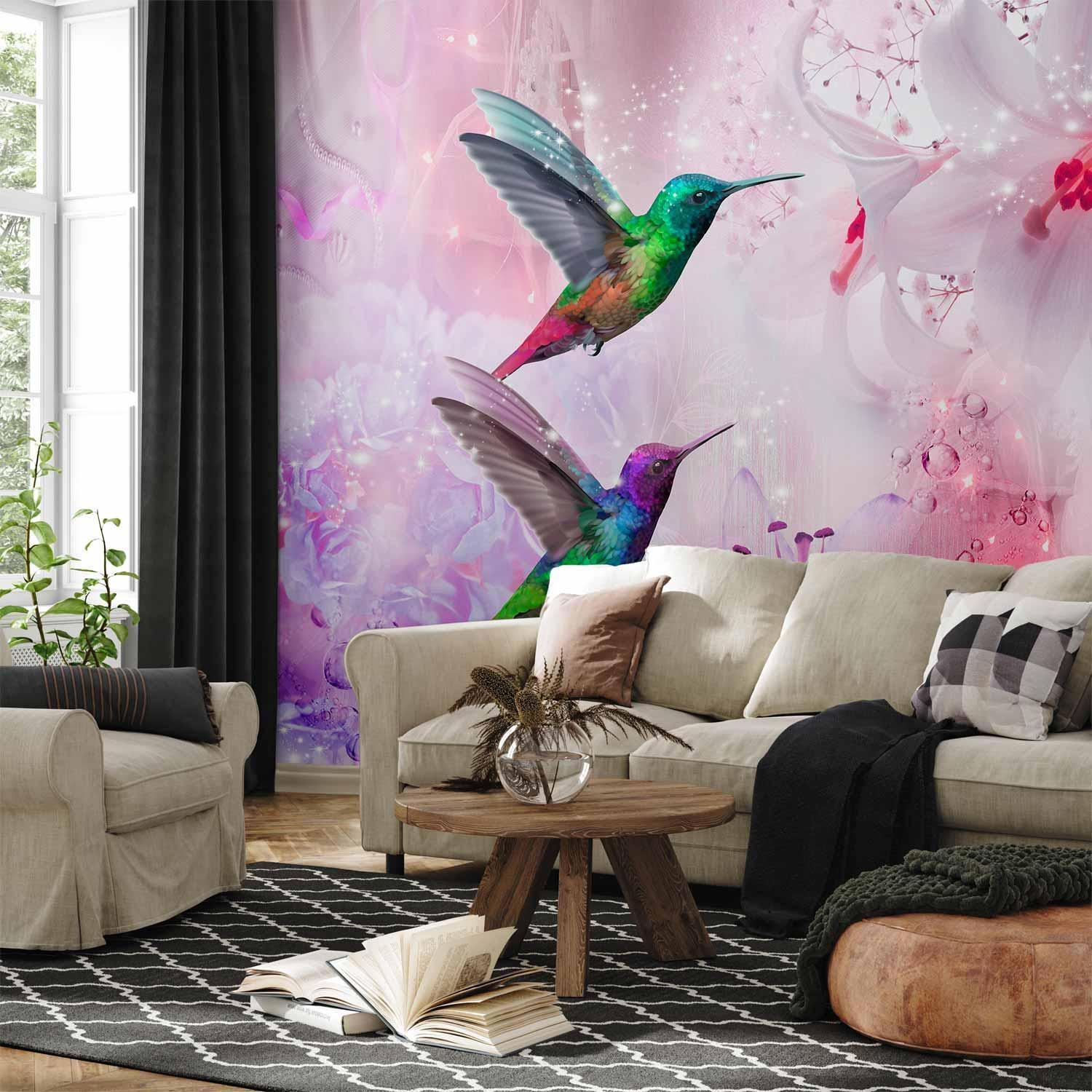 Fototapete – Bunte Kolibris in Lila Sawelt