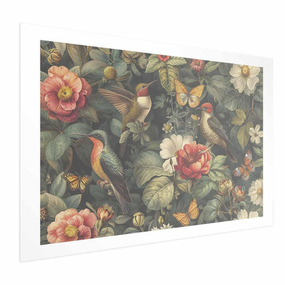 Poster - Flowers, Birds, and Butterflies - vintage-style illustration