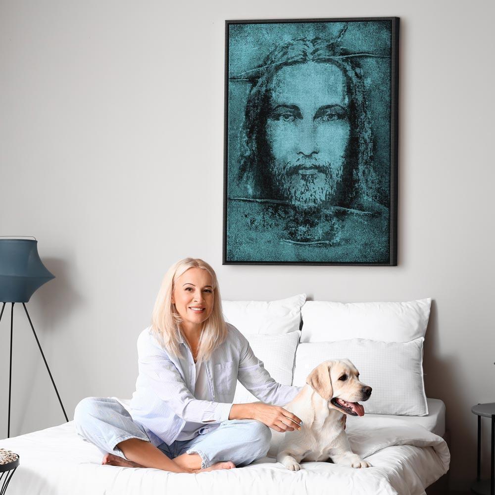 Leinwandbild - Shroud of Turin in Turqoise (1 Part) Vertical