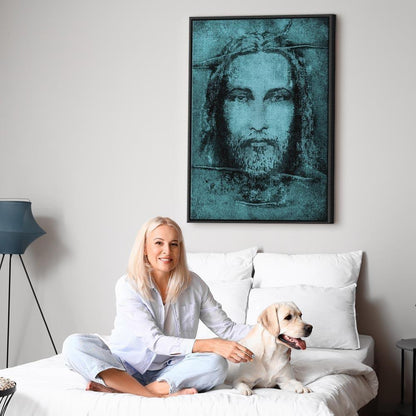 Leinwandbild - Shroud of Turin in Turqoise (1 Part) Vertical