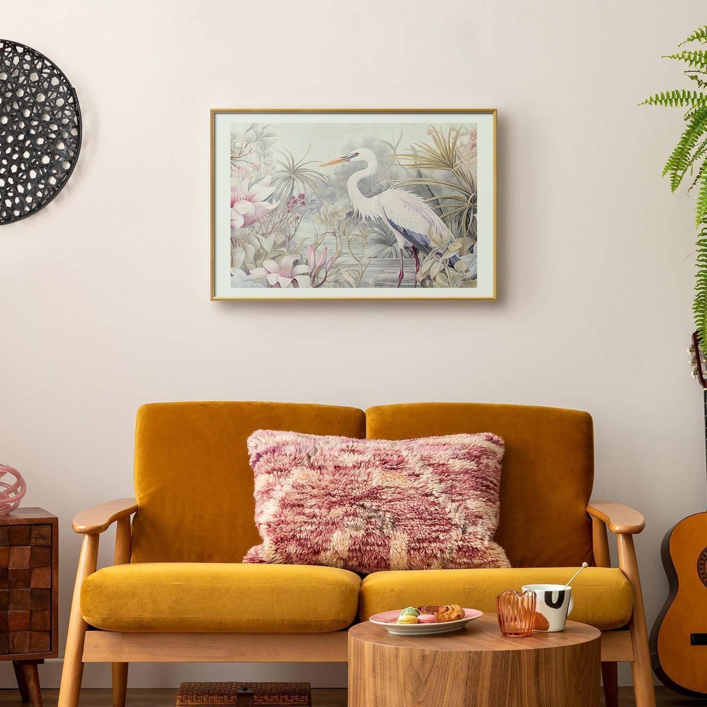 Poster - Heron Wading in a Pond - illustration in light colors