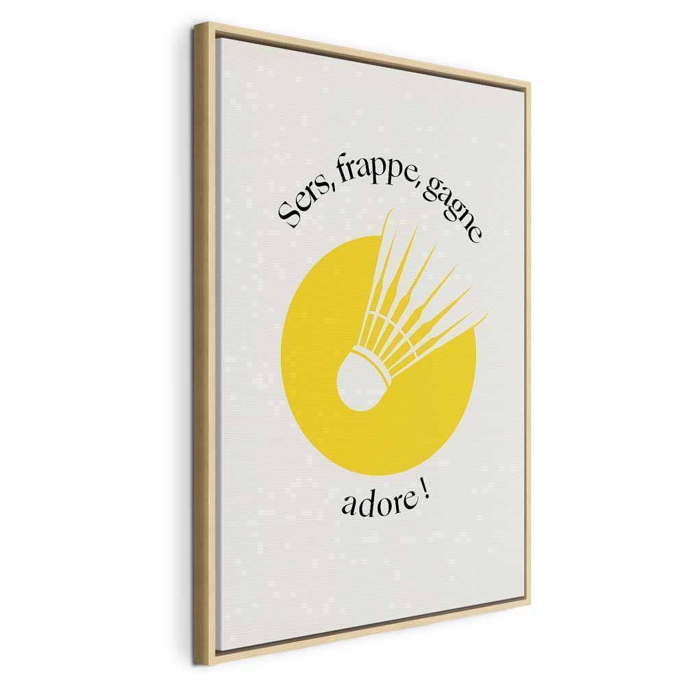 Leinwandbild - Badminton Shuttlecock on a Yellow Circle Background