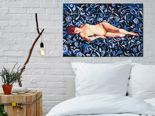 Malen nach Zahlen - Nude on a Blue Background