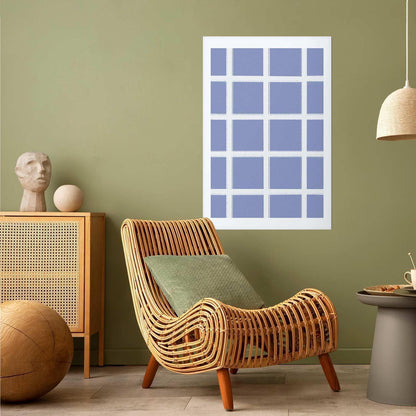 Poster - White Lines - a grid with large gaps on a blue background Artgeist