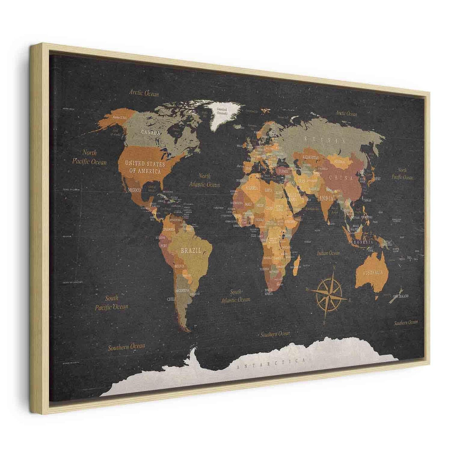 Leinwandbild - World Map: Secrets of the Earth Artgeist