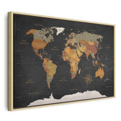 Leinwandbild - World Map: Secrets of the Earth Artgeist