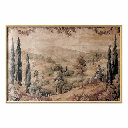 Poster - Mediterranean Landscape - Old Tapestry with a Hill and Lake
