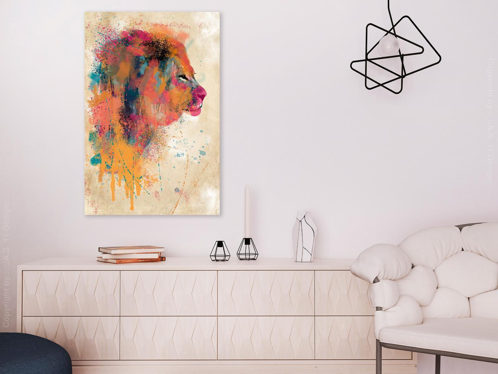 Leinwandbild - Watercolor Lion (1 Part) Vertical Artgeist