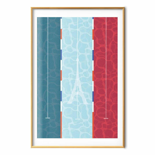 Poster - Illustration of a Pool Against the French Flag