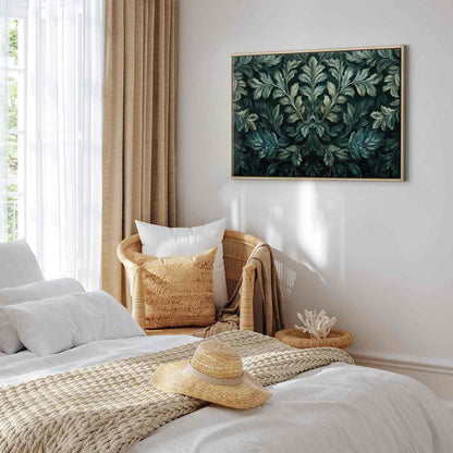 Leinwandbild - Dark Green Victorian Leaves: Botanical Carved Composition Artgeist