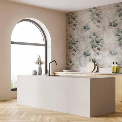 Fototapete - Statue of nature - plant motif with green leaves with grey patterns