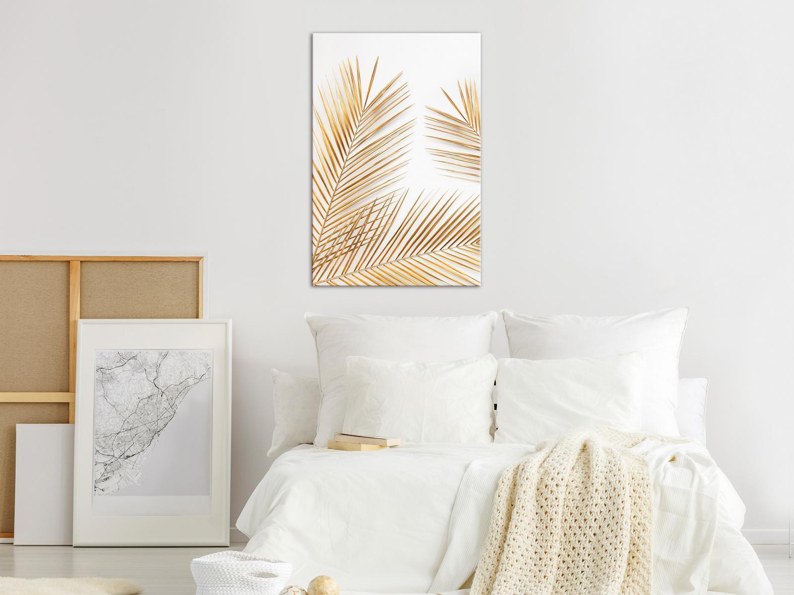 Leinwandbild - Golden Palm Leaves (1 Part) Vertical Artgeist