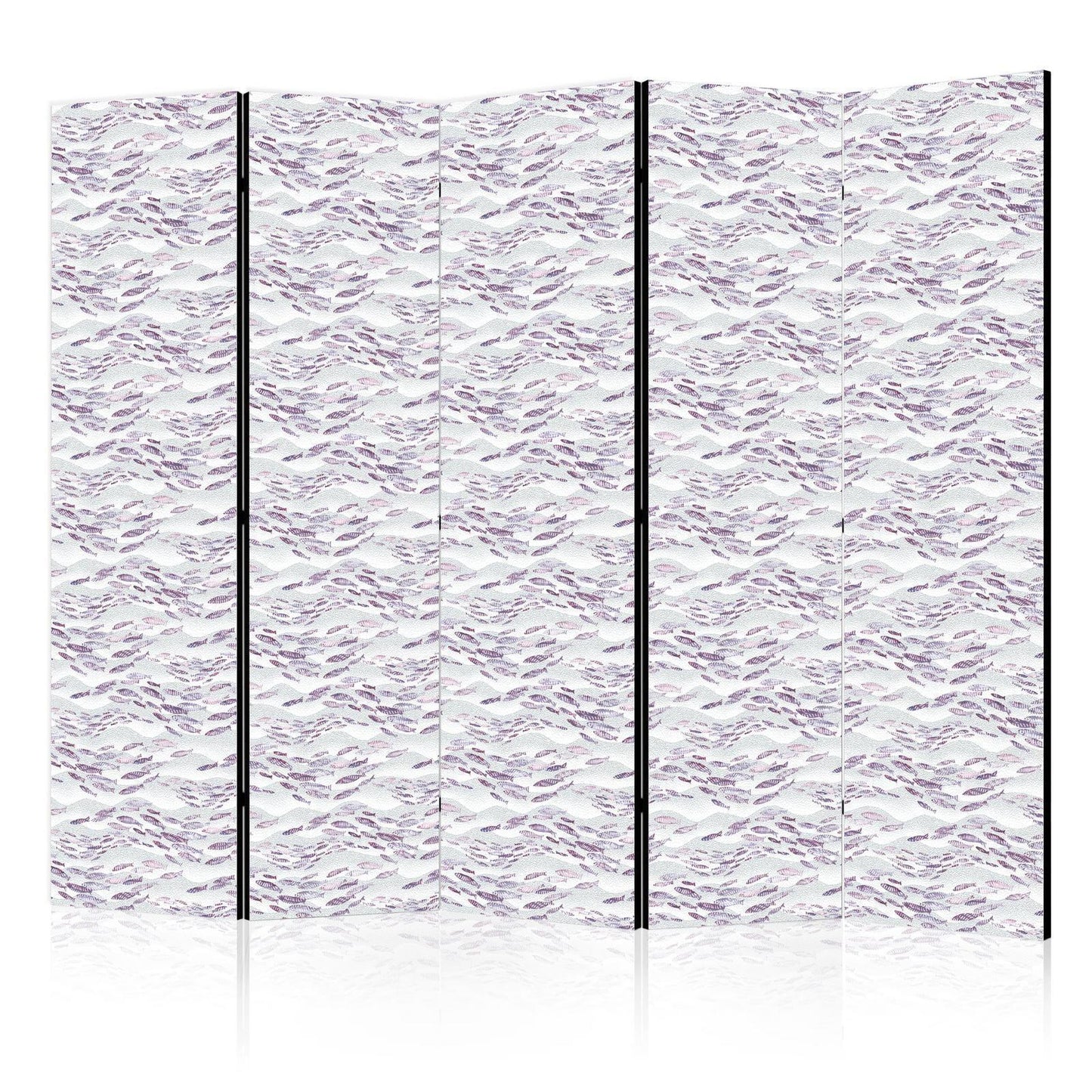 Paravent - Fish in Muted Colors - a School of Small Fishes in Light Purple And Delicate Pink Against Grey Waves Artgeist