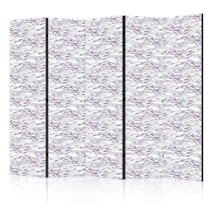 Paravent - Fish in Muted Colors - a School of Small Fishes in Light Purple And Delicate Pink Against Grey Waves Artgeist