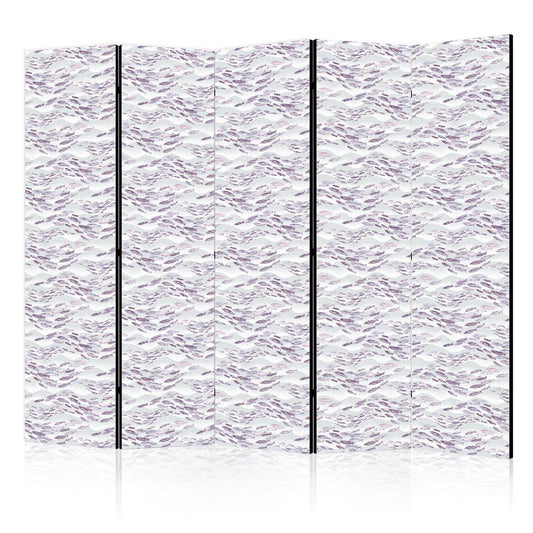Paravent - Fish in Muted Colors - a School of Small Fishes in Light Purple And Delicate Pink Against Grey Waves Artgeist