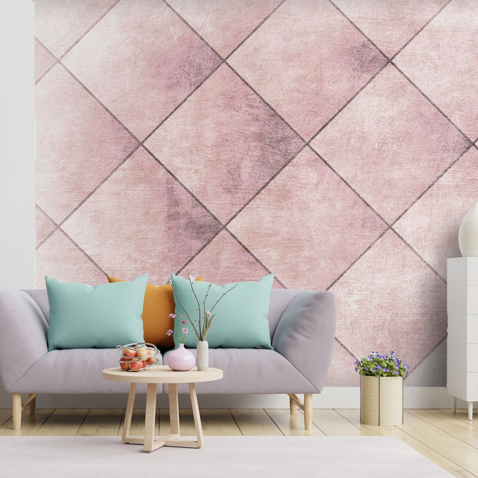 Fototapete Perfect Cuts - Anwendungsbeispiel mit geometrischem Muster im Wohnzimmer - SAWELT