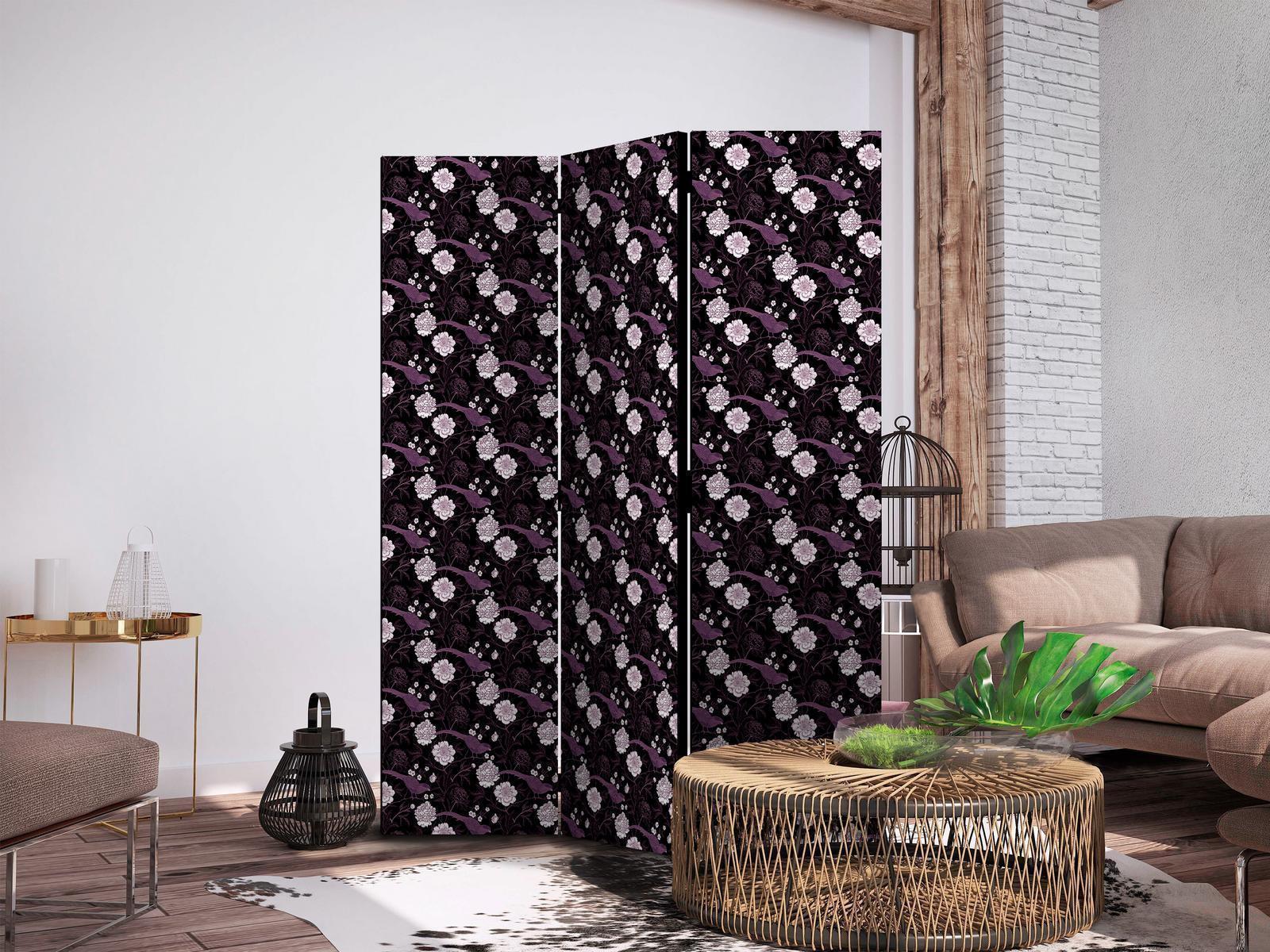 Paravent - Birds Among Flowers - Pheasants Amidst Peonies - Purple Artgeist