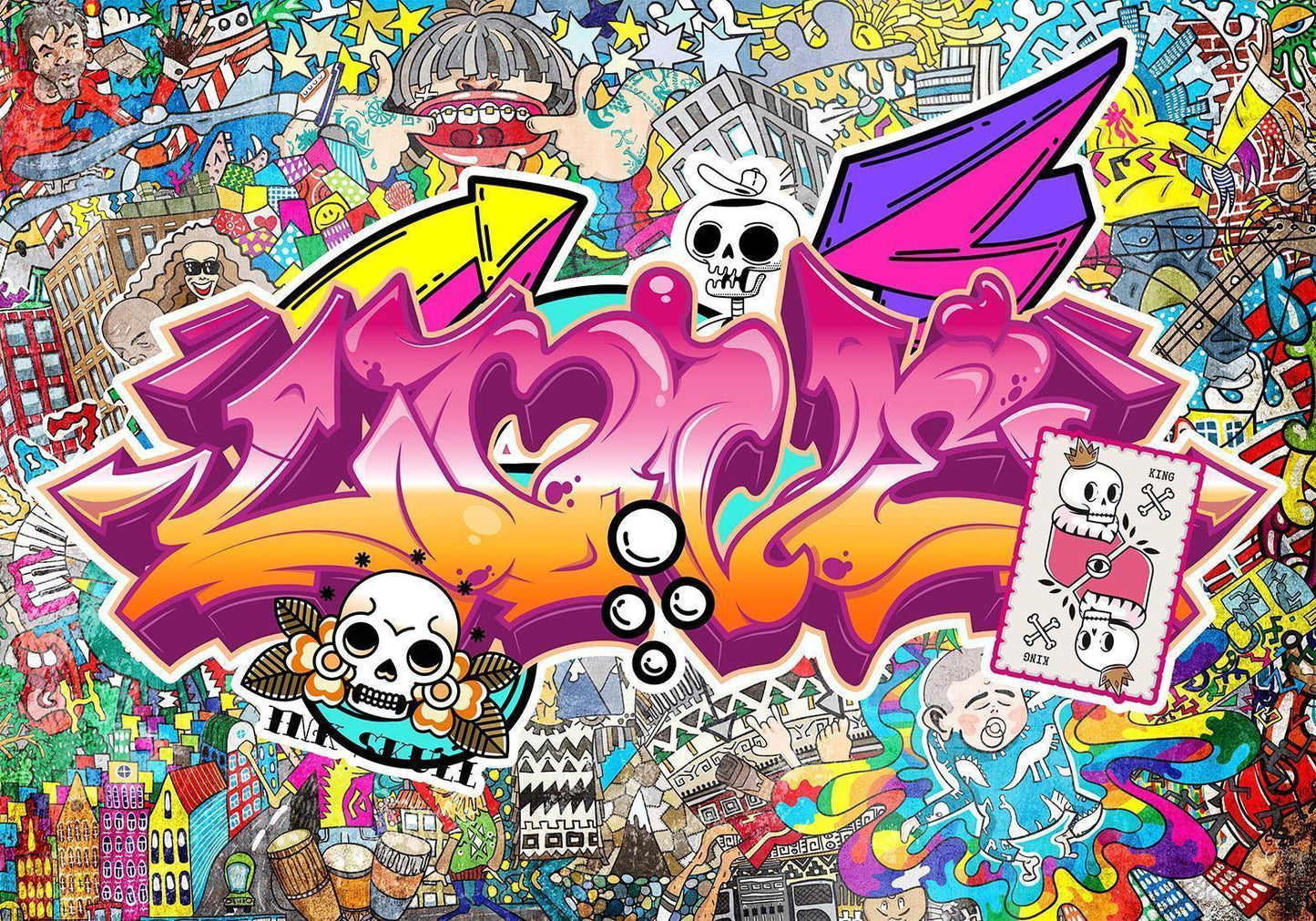 Fototapete - Street art - abstract urban colour graffiti mural with lettering Artgeist