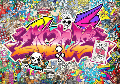 Fototapete - Street art - abstract urban colour graffiti mural with lettering Artgeist