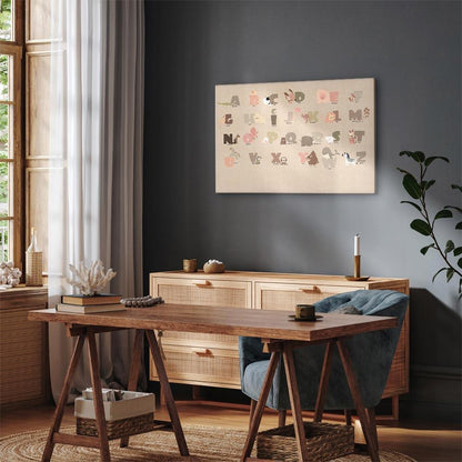 Leinwandbild - Alphabet at the Zoo - Joyful Animals and Their Names on a Beige Background