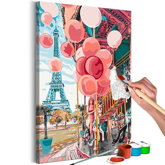 Malen nach Zahlen Paris Carousel - Romantisches Pariser Karussell mit verspielten Karussellpferden und nostalgischem französischen Charme - Sawelt