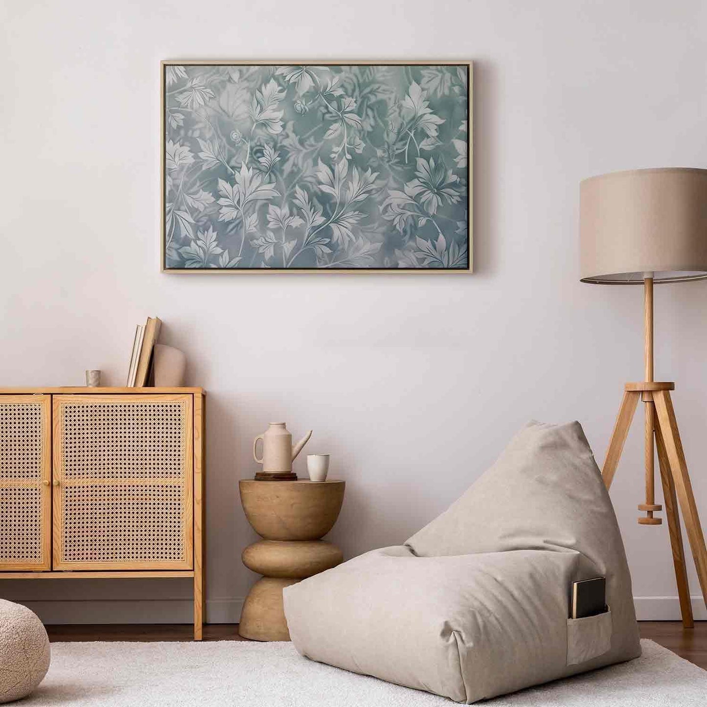 Leinwandbild - Ornaments in Worn Muted Turquoises: Delicate Plant Pattern