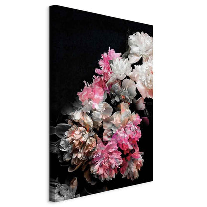 Leinwandbild - Peony Charm (1-part) - Colorful Bouquet on Black Background