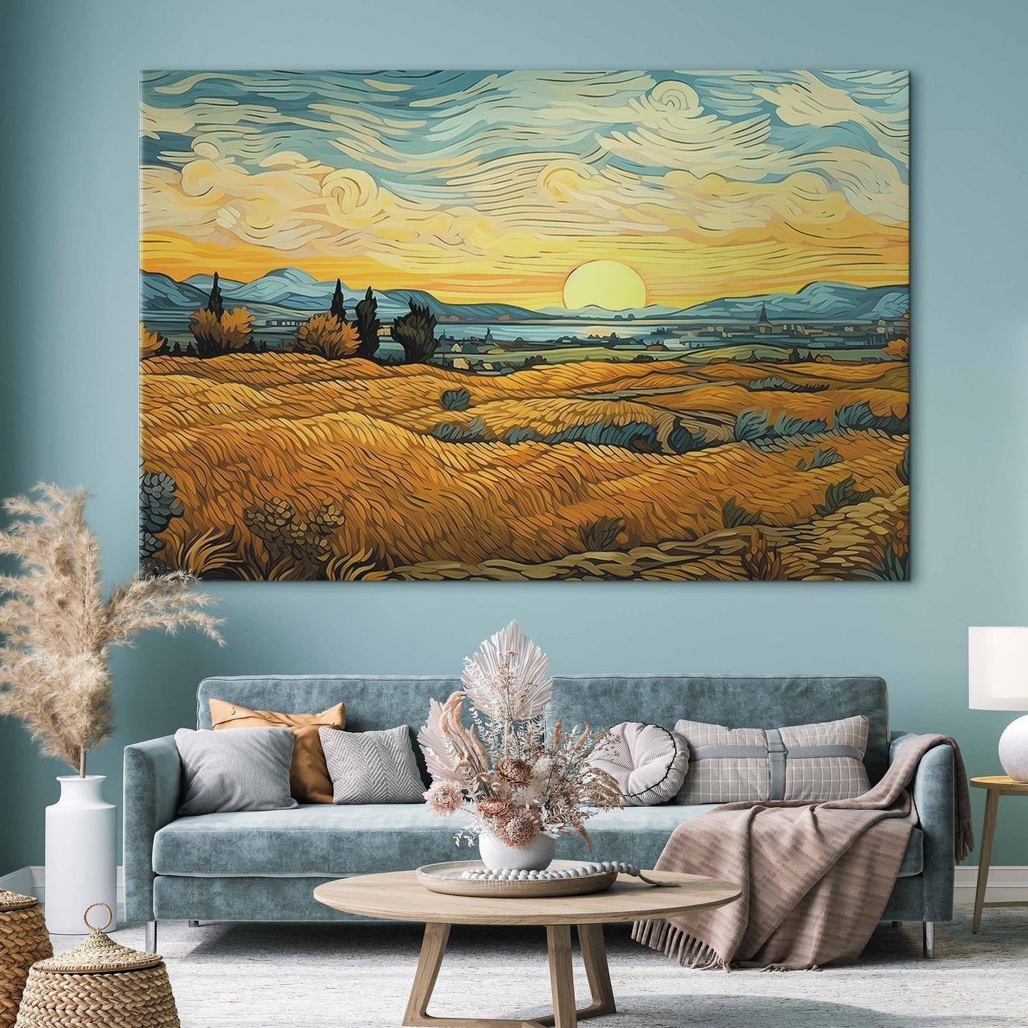 Wandbild XXL - Impressionistic fields - painted golden landscape with fields of grain